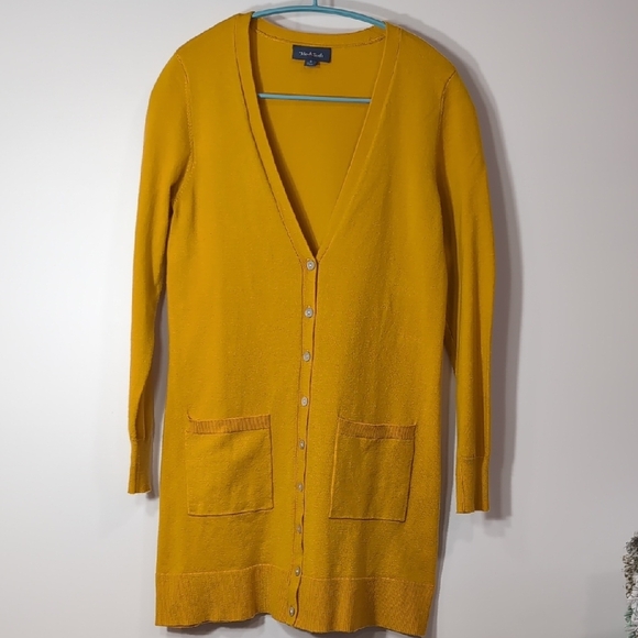 Modcloth | Golden Mustard Button-Front Deep V-neck Knitted Cardigan Size S - Picture 1 of 10